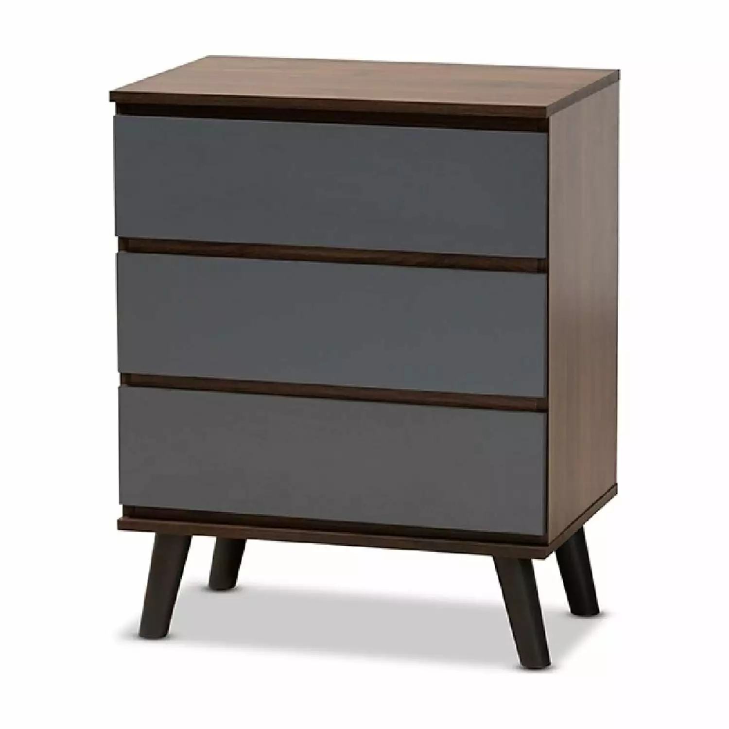 Baxton Studio Roldan Modern and Contemporary Two-Tone Walnut and Grey Finished Wood 3-Drawer Bedroom Chest