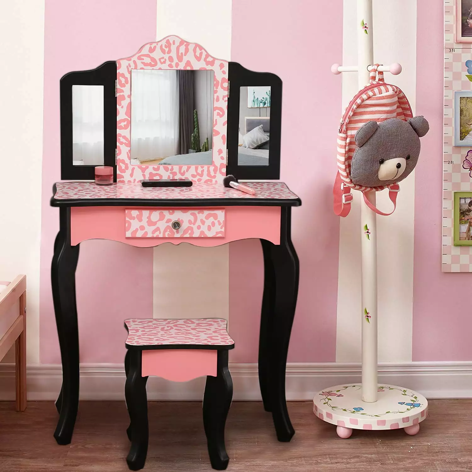 BaytoCare Kids' Vanity Table and Stool Set. Princess Makeup Dressing Table.Children's Furniture