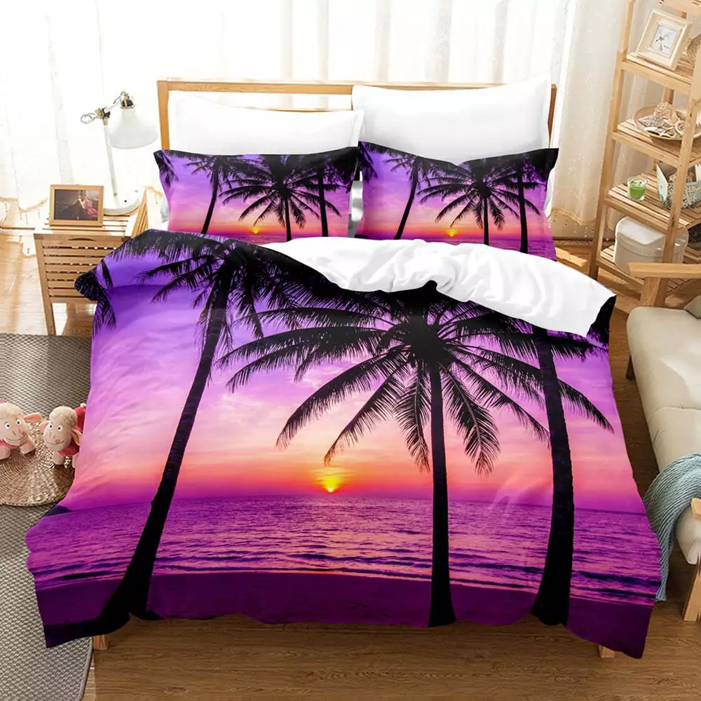 Beach Forest Scenery Vacation Leisure Fresh Digital 3D Printing Quilt Set 3PCS