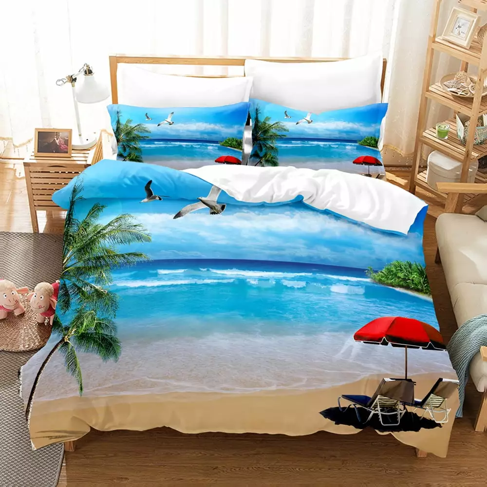 Beach Forest Scenery Vacation Leisure Fresh Digital 3D Printing Quilt Set 3PCS