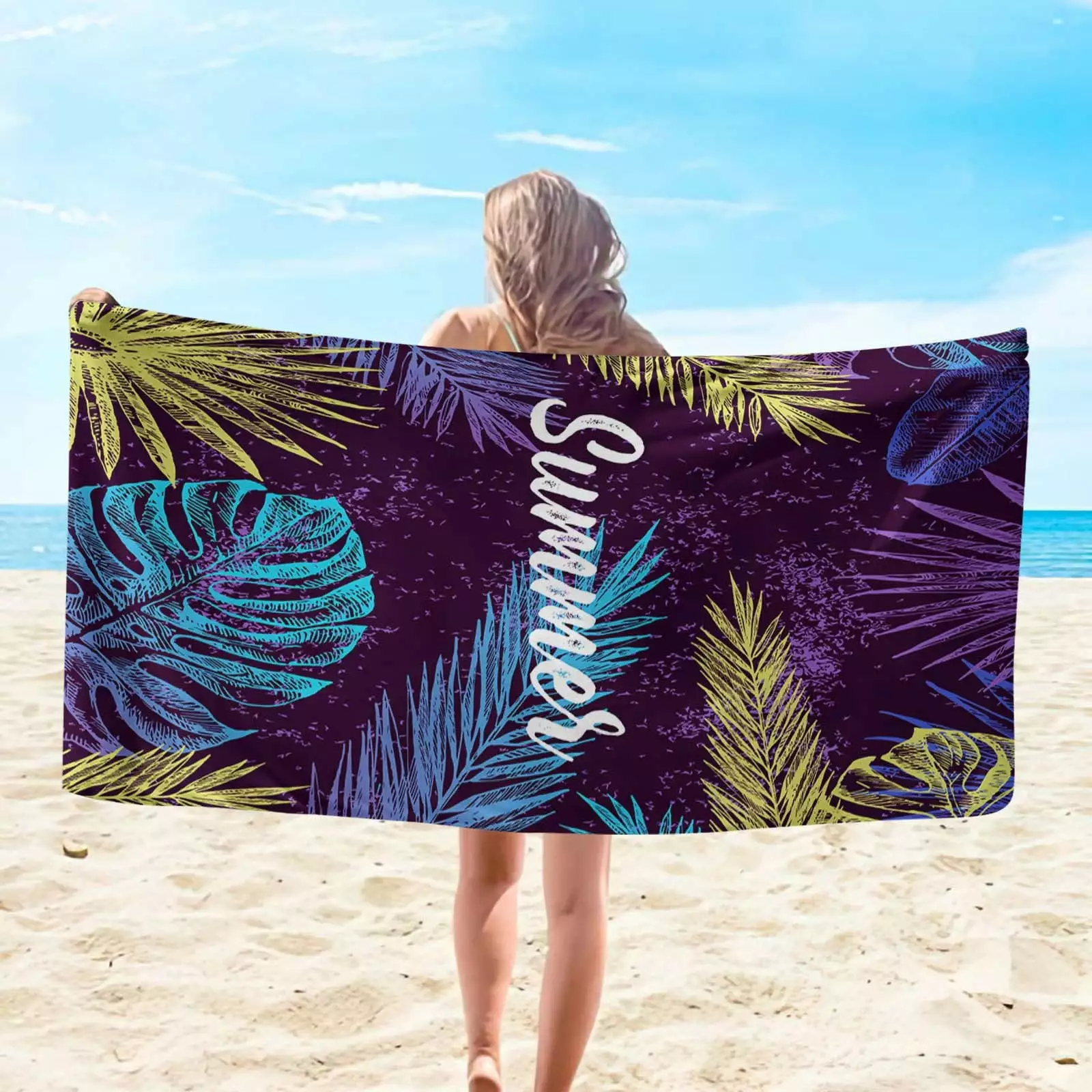 Beach Towels Oversized Qwtwty Microfiber Beach Towel Super Lightweight Colorful Bath Towel Sandproof Beach Blanket Multi-Purpose Towel for Travel Swimming Pool 30x60 Inch on Clearance