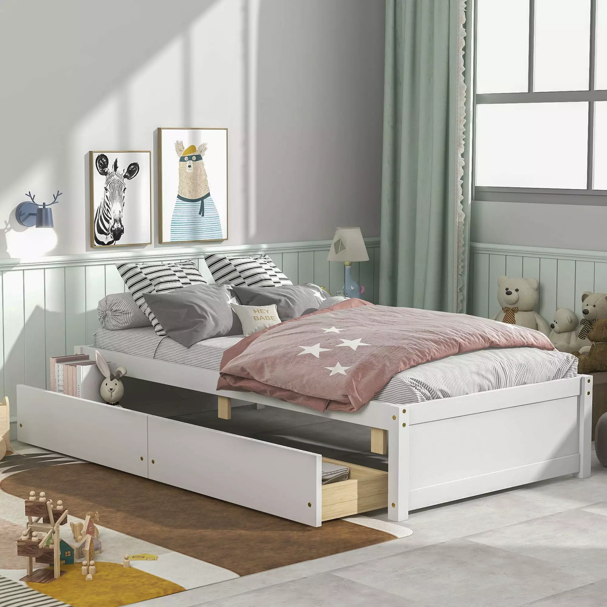 Platform Bed with Drawers. Twin Size Solid Wood Platform Bed Frame. No Box Spring Needed. Modern Twin Storage Bed Frame for Kids Teens Adult. Easy Assembly. Holds 200lbs. White