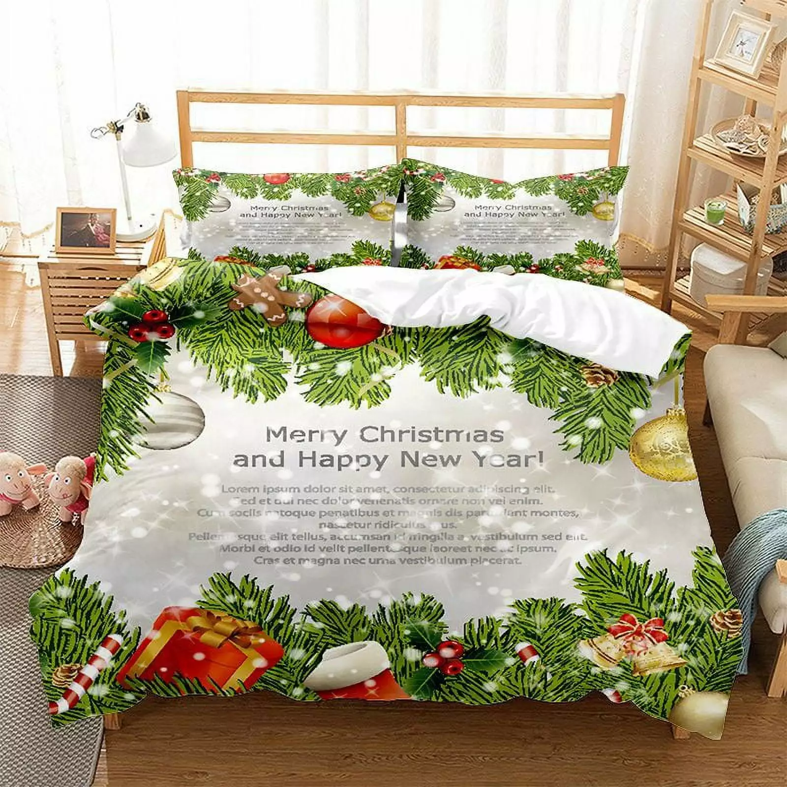 Bedding Sets Home Bed Set 3D Bedding Cover Set Happy Christmas Quilt Cover with 1 Comforter 2Pillowcase (No Comforter)