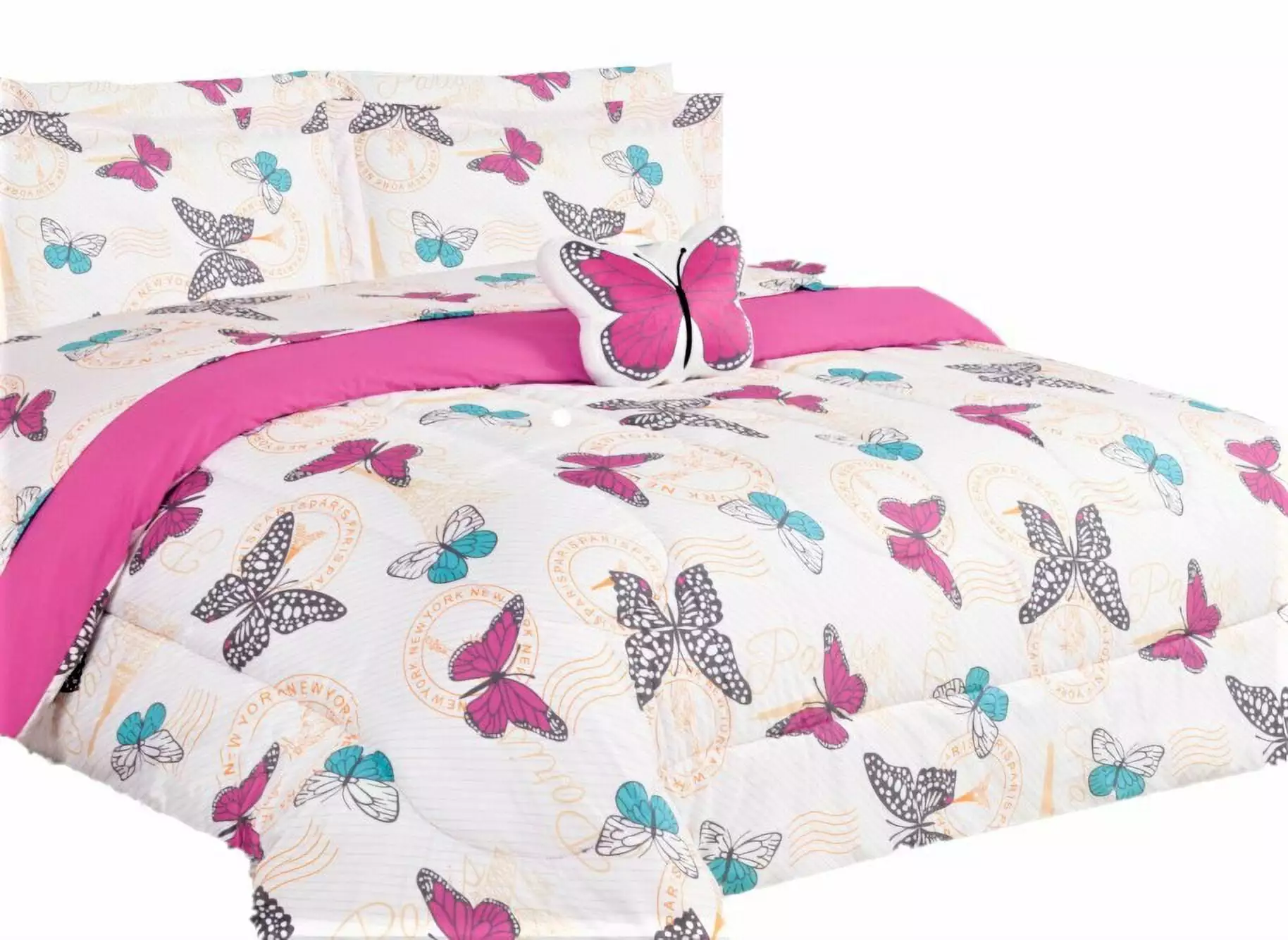 Bedding all season butterfly bed in bag twin size plushie toy pillow with matching sheet set comforter for kids bedroom d??cor