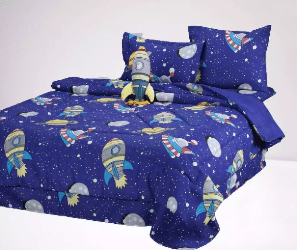 Bedding all season space galaxy bed in bag twin size plushie toy pillow with matching sheet set comforter for kids bedroom d??cor