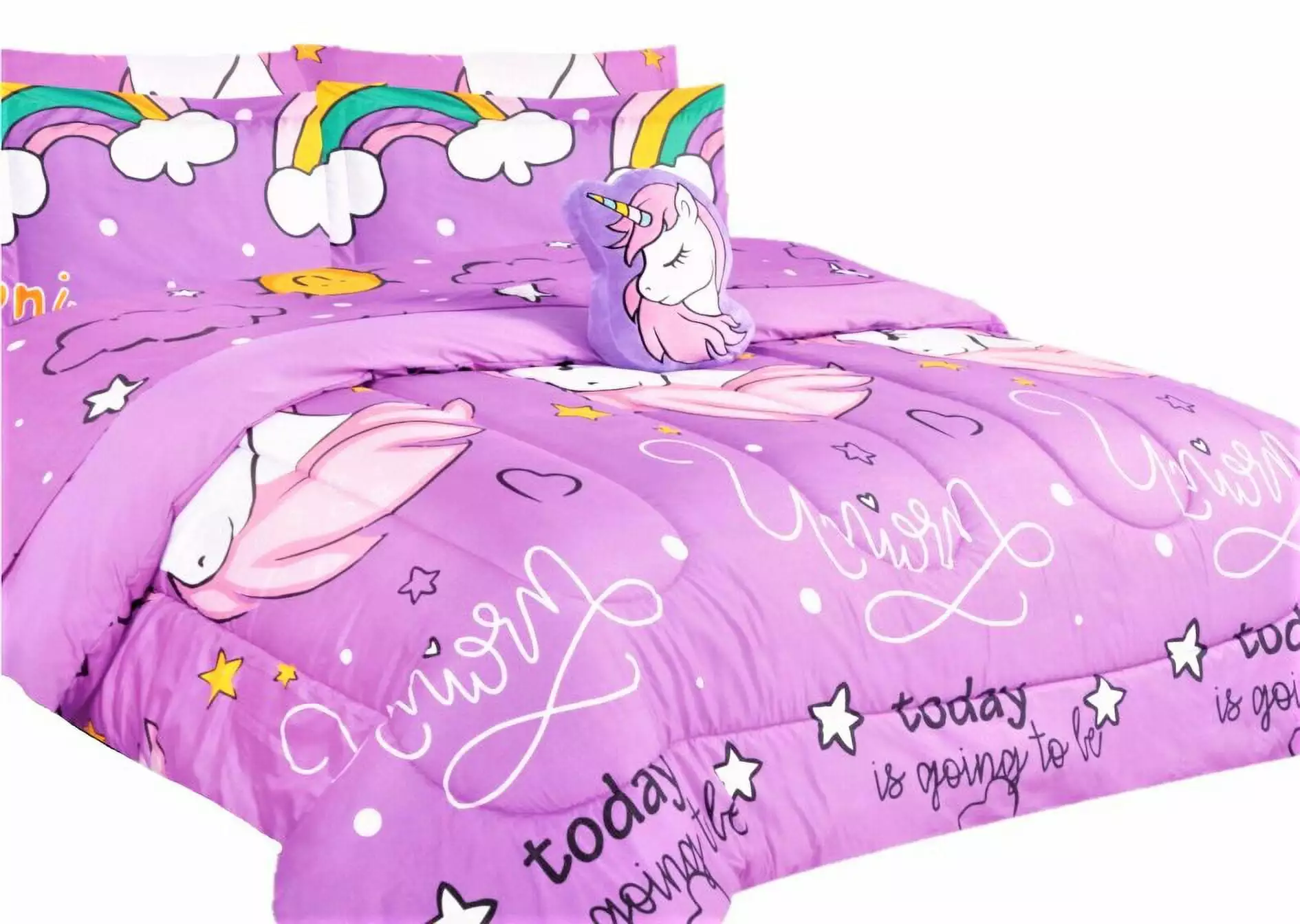 Bedding all season unicorn light bed in bag twin size plushie toy pillow with matching sheet set comforter for kids bedroom d??cor