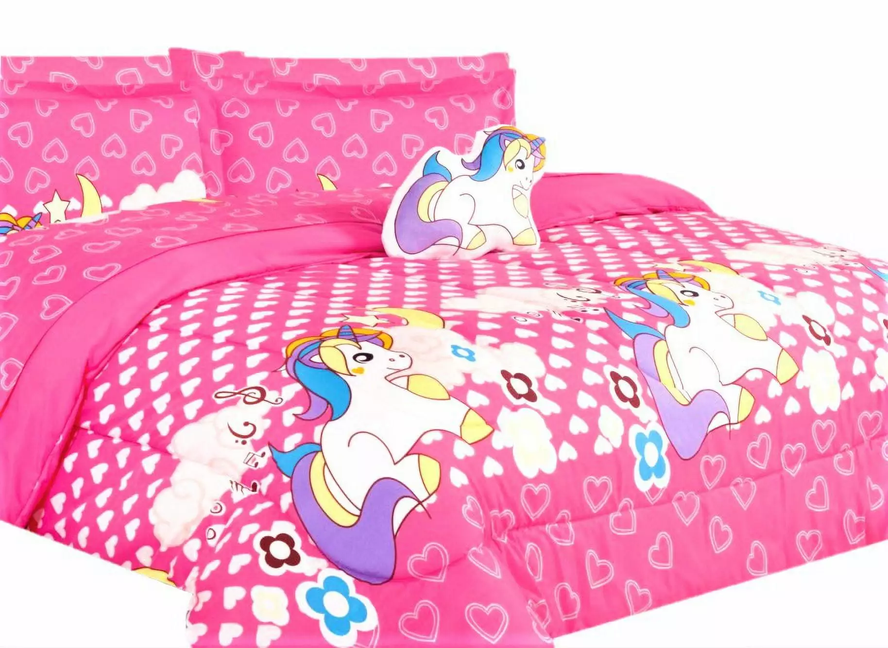 Bedding all season unicorn pink bed in bag twin size plushie toy pillow with matching sheet set comforter for kids bedroom d??cor