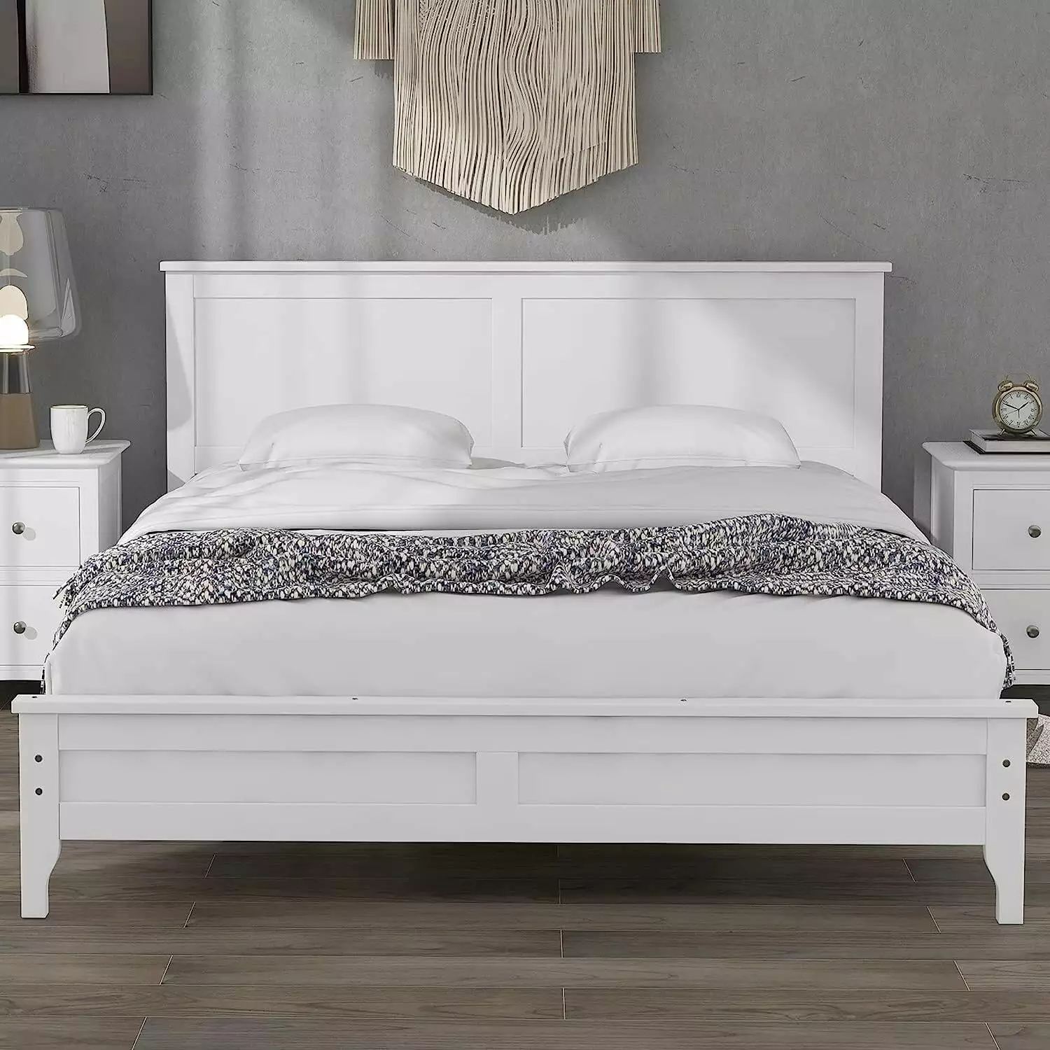 Bellemave Queen Bed Frame with Headboard. Modern Wood Platform Bed Frame Queen Size. No Box Spring Needed (White)