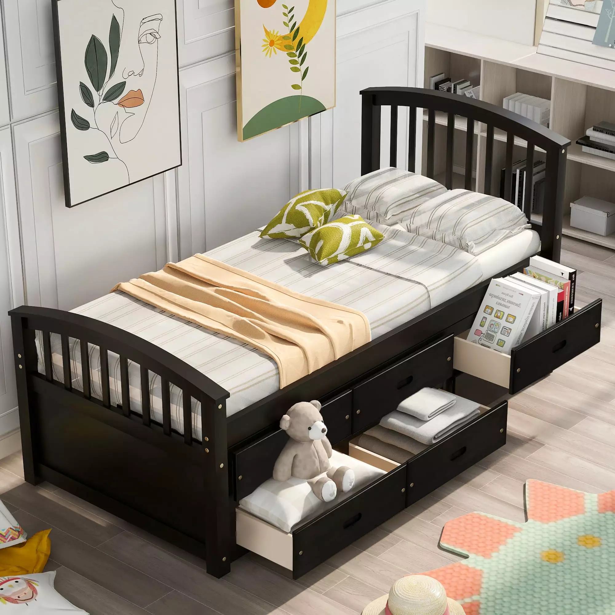 Bellemave Storage Bed Frame Twin with 6 Drawers.Solid Wood Twin Size Platform Bed with Headboard and Footboard.Heavy Duty Captain's Bed for Kids Teens.Single Adult.Small Spaces(Espresso)