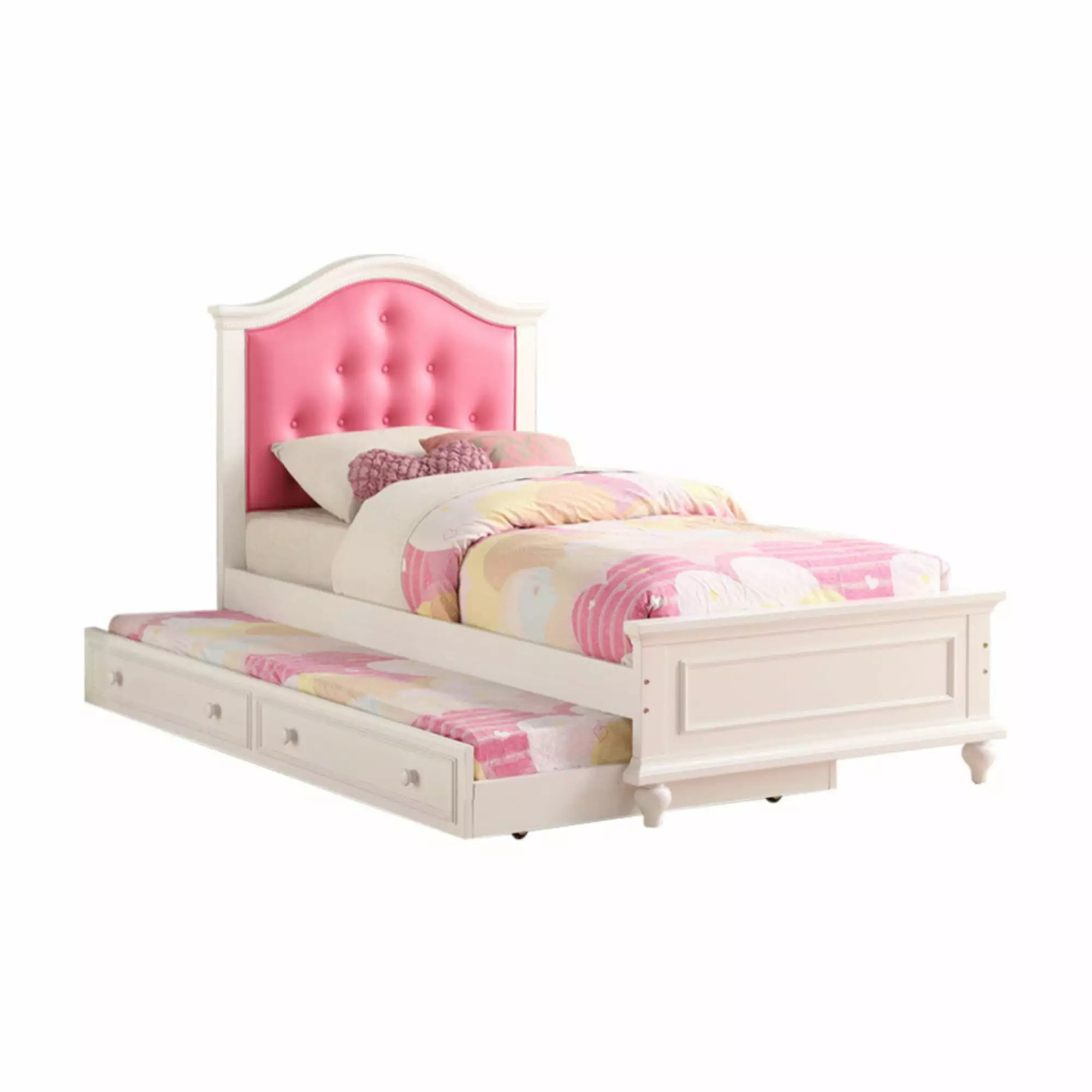 BenJara Cherub Twin Size Bed With Trundle In Black And Cherry Brown-Color:Pink & White