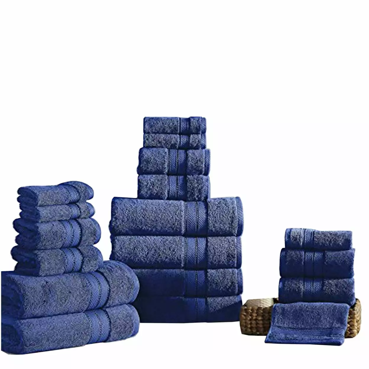 Benjara Bergamo 18 Piece Spun loft Towel Set with Striped Pattern The Urban Port. Dark Blue