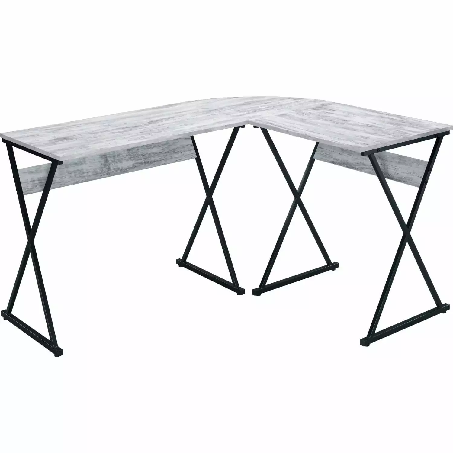 Benjara Writing Desk with L Shape and X Metal Legs-Color:White