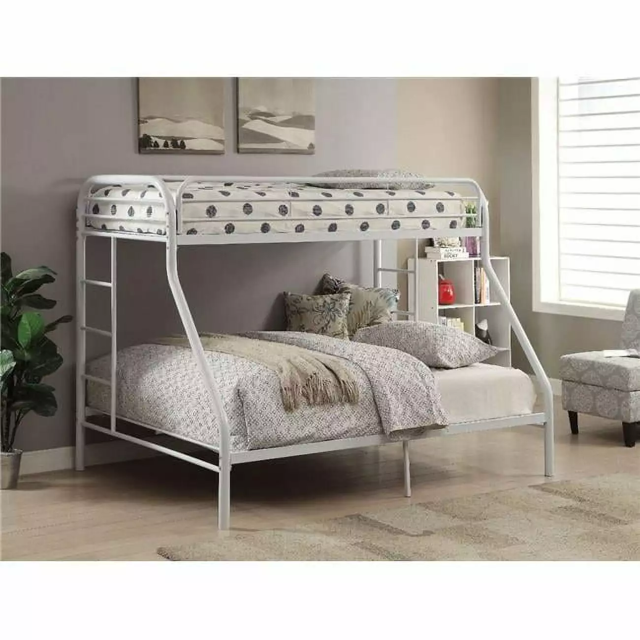 Benzara BM155329 Twin Queen Bunk Bed, White - Extra Large