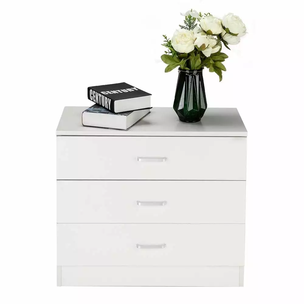 BestHome Modern 3 Drawer Dresser. Heavy Duty 3-Layer Wood Dresser for Bedroom. Chest of Drawers with Gold Handle for Kids Room. Vertical Storage Cabinet for Bathroom. Closet. Entryway. Hallway. White