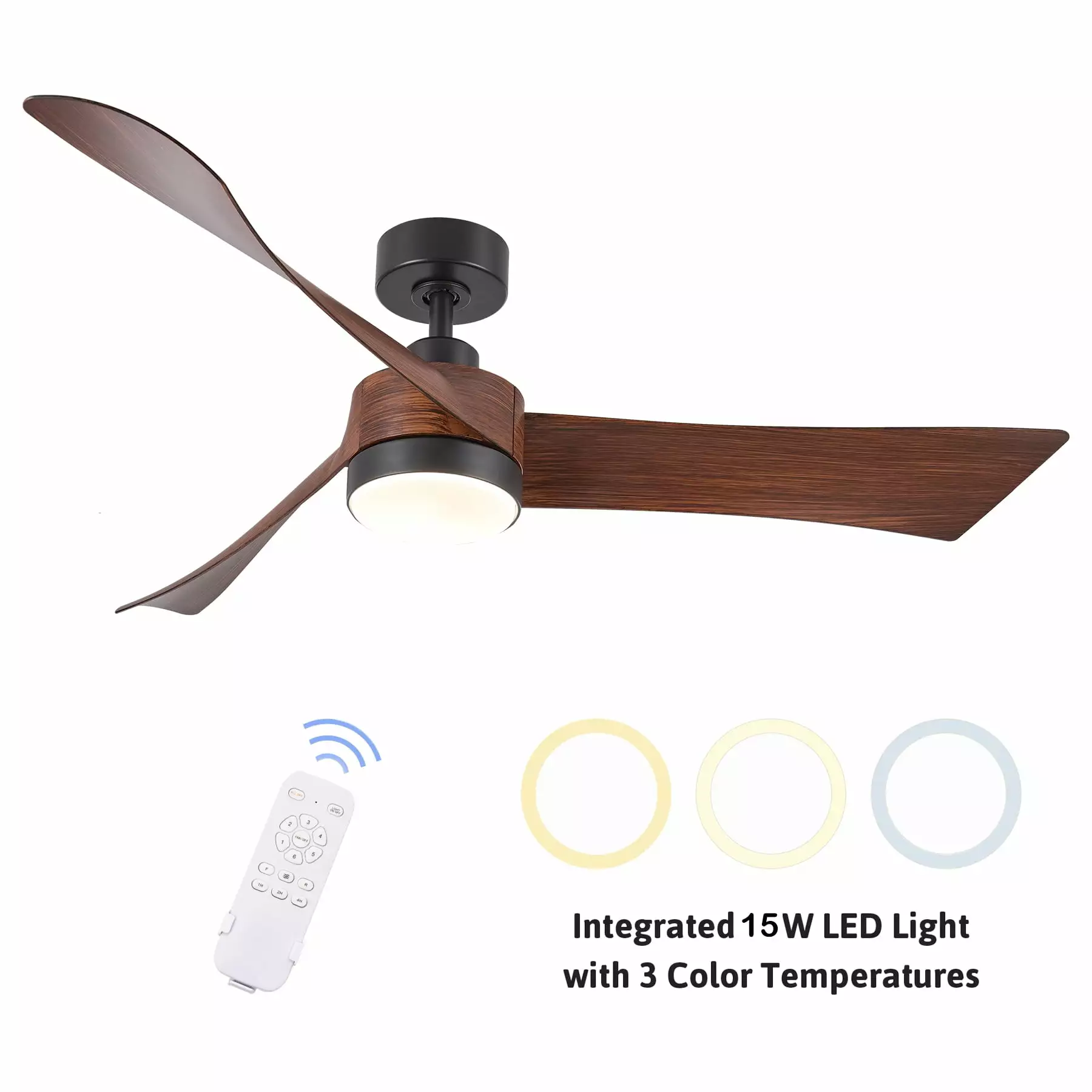 Bestco 54 in Modern Walnut Ceiling Fan with 15W Lighting Remote Control Timer and More