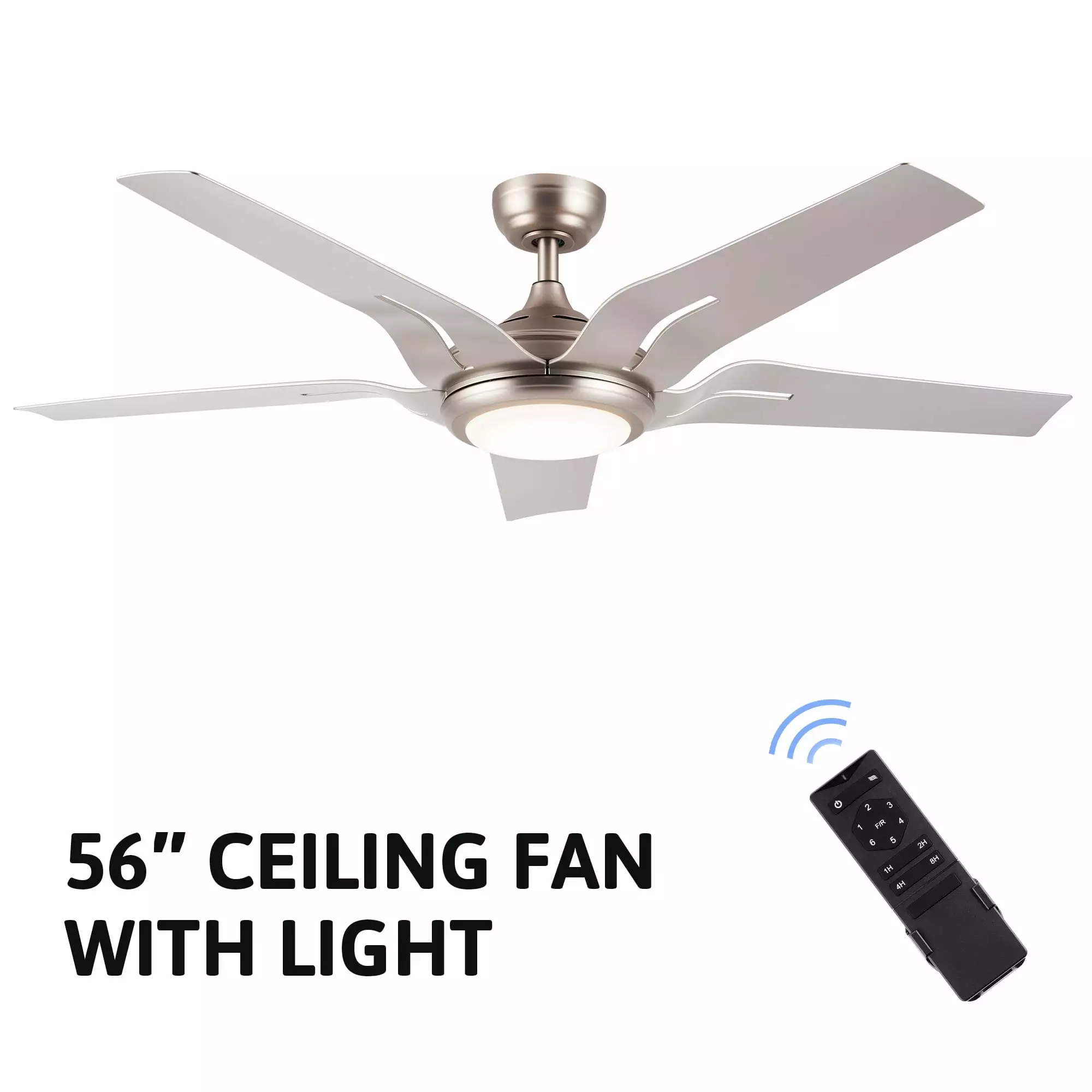 Bestco 56 Stylish Indoor Ceiling Fan w/5 Blades & Brushed Nickel LED Light Kit