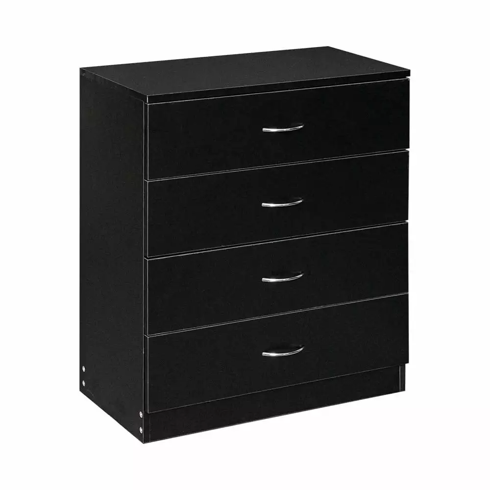 Besthome Modern 4 Drawer Dresser. Heavy Duty 4-Layer Wood Dresser for Bedroom. Chest of Drawers with Handle for Kids Room. Vertical Storage Cabinet for Bathroom. Closet. Entryway. Hallway. Black