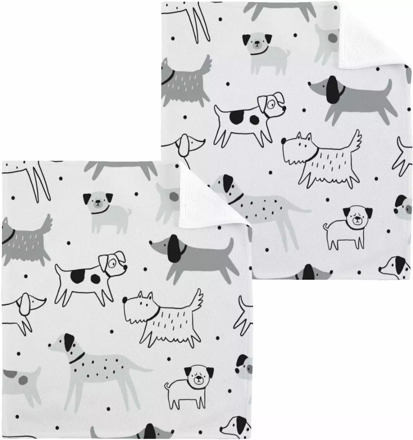 Bestwell 2 pack Cute Dachshund Dog Washcloths. Absorbent Soft Cotton Fingertip Towels for Bathroom. Kitchen. Gym. Spa. Home Decor 12 x 12