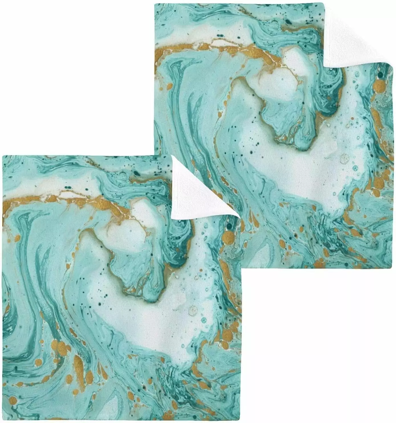 Bestwell 2 pack Turquoise Marble Cotton Washcloths. Absorbent Soft Fingertip Towel for Bathroom. Gym. Hotel and Spa. 12 x 12