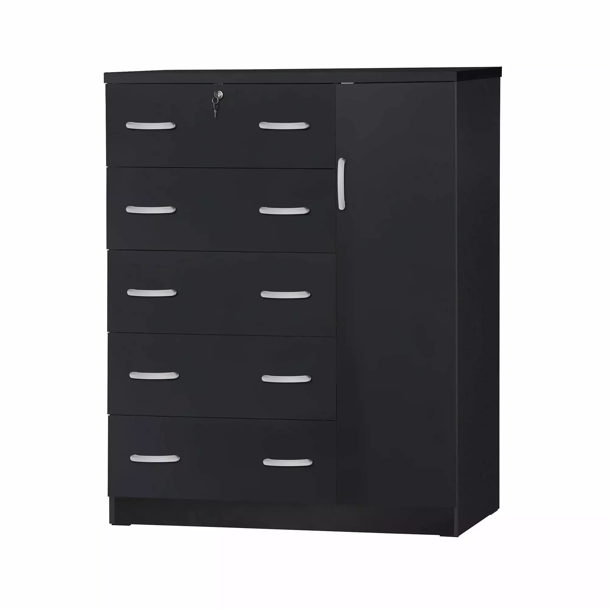 Better Home Products JCF Sofie 5 Drawer Wooden Tall Chest Wardrobe in Black