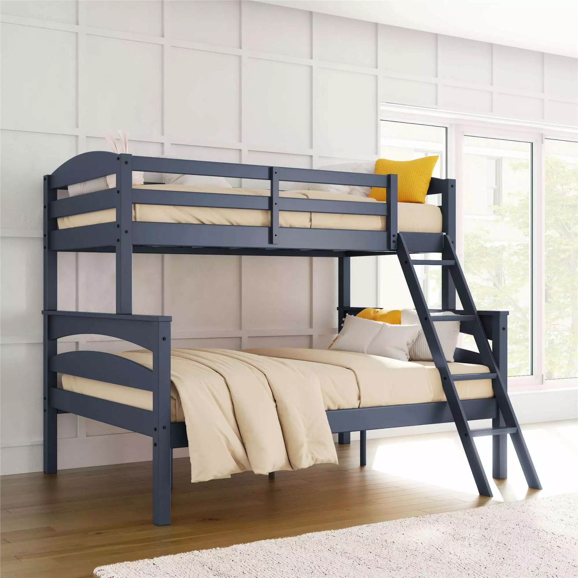 Better Homes & Gardens Leighton Kids' Convertible Twin-Over-Full Bunk Bed. Graphite Blue