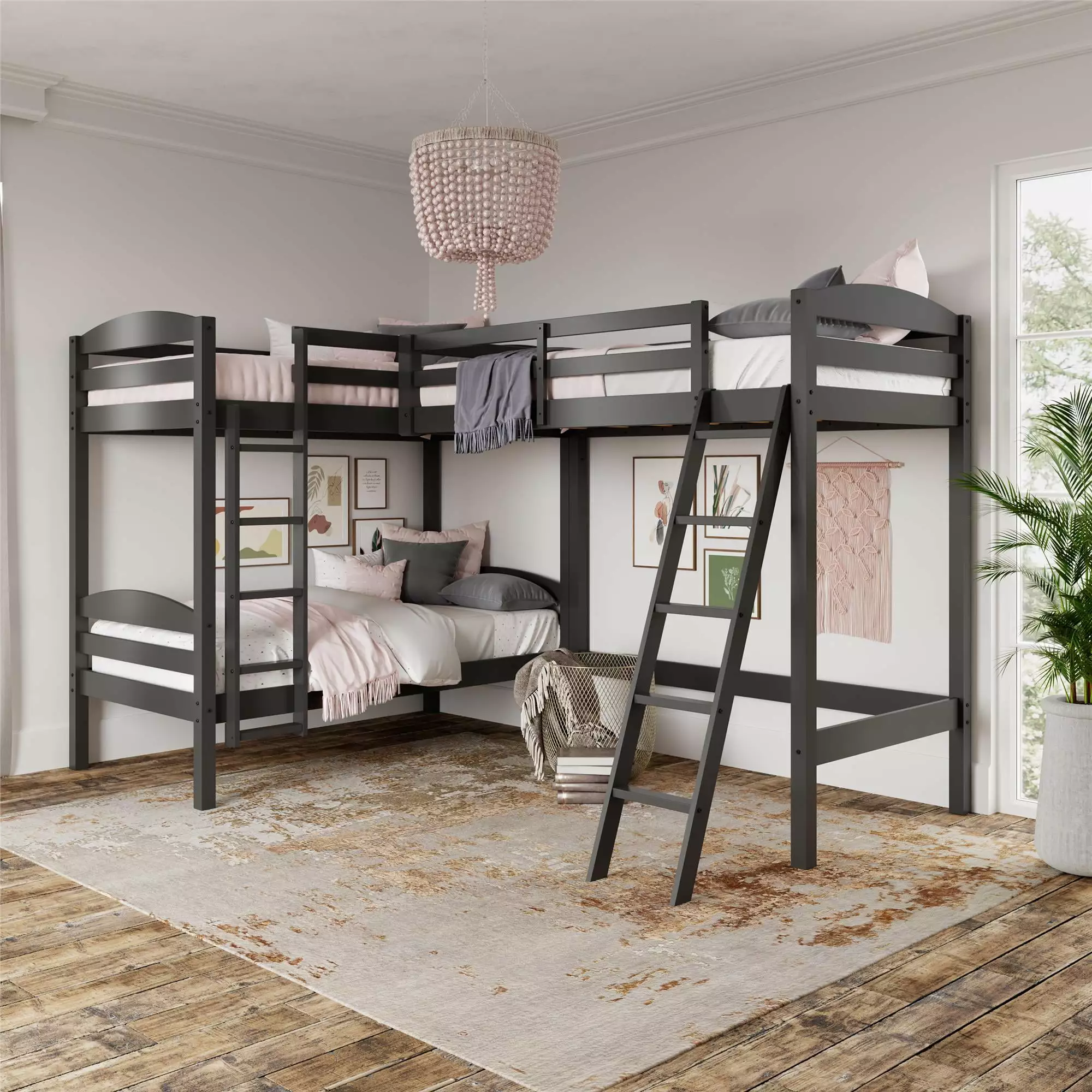 Better Homes & Gardens Leighton Kids' Wood Triple Bunk Bed. Twin Size. Black