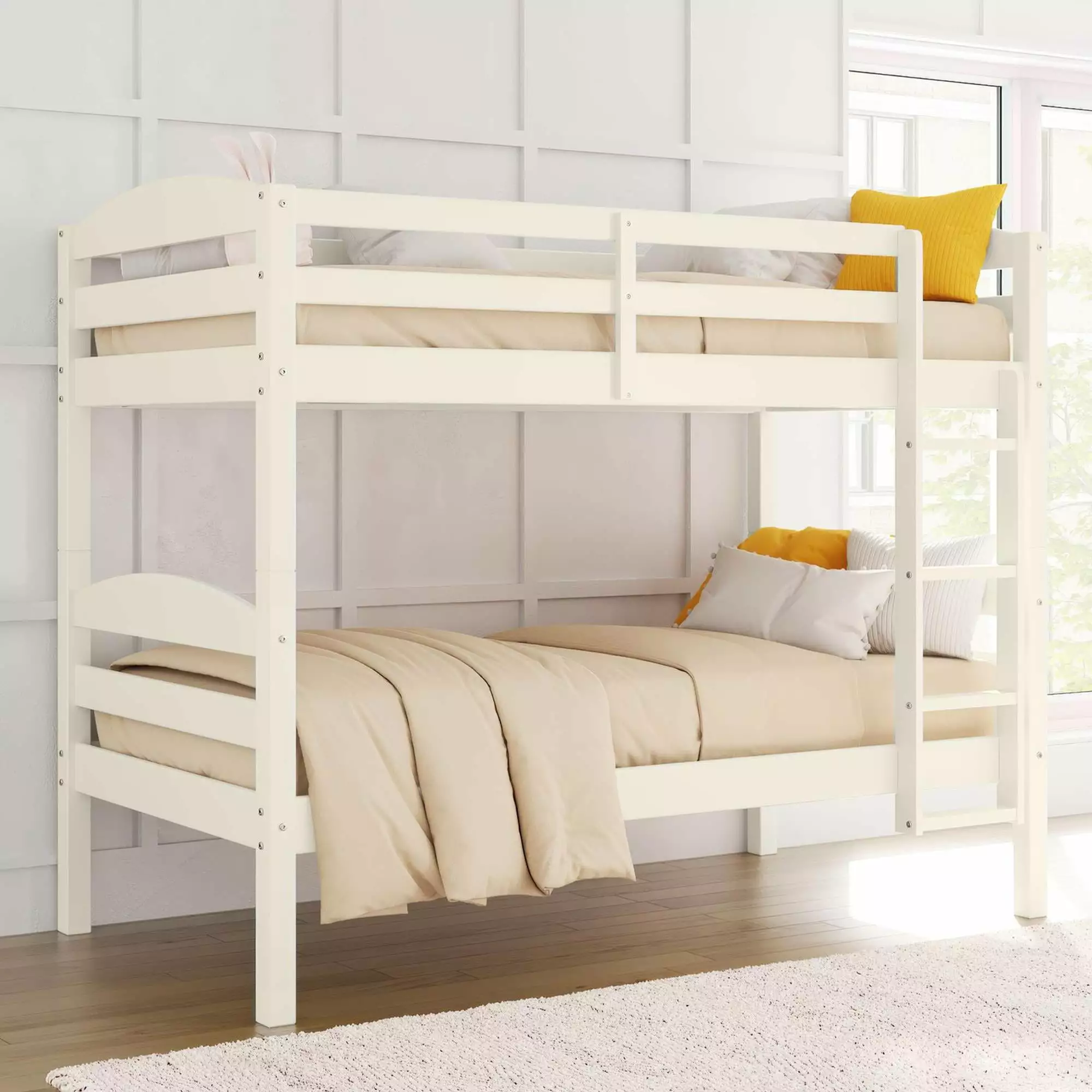 Better Homes & Gardens Leighton Solid Wood Twin-over-Twin Convertible Bunk Bed. White