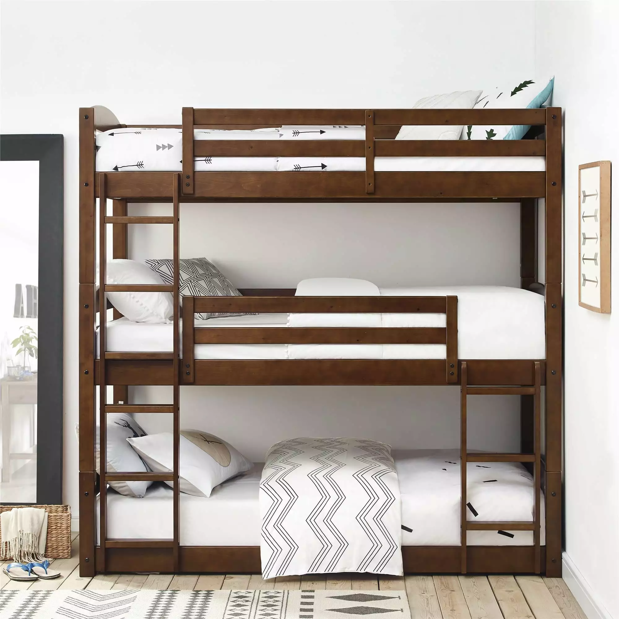 Better Homes & Gardens Tristan Kids' Convertible Triple Bunk Bed. Twin Over Twin Over Twin. Mocha