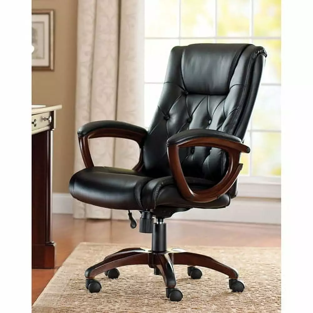 Better Homes and Gardens Executive. Mid-Back Manager's Office Chair with Arms. Black Bonded Leather