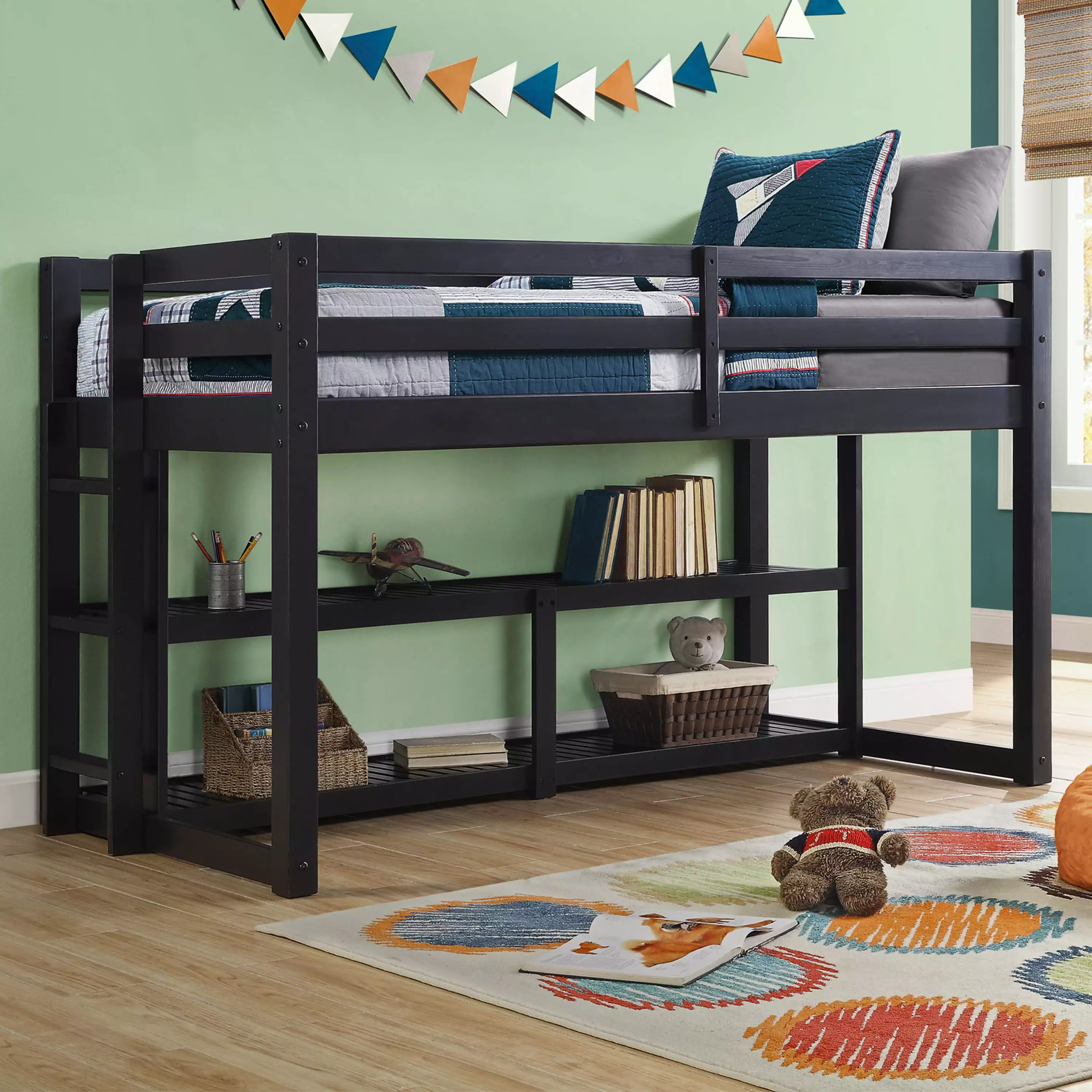 Better Homes and Gardens Greer Twin Loft Storage Bed. Black