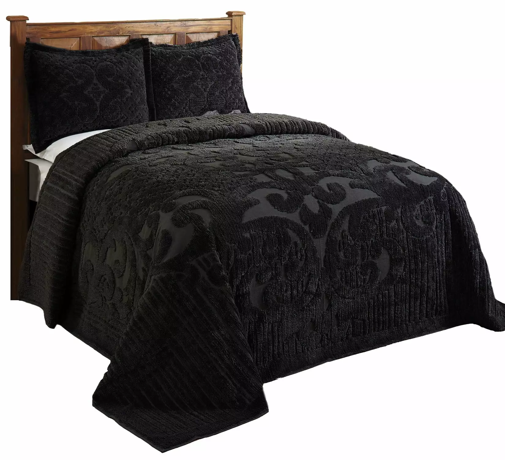 Better Trends Black Ashton Medallion 100% Cotton Bedspread. Full/Double. for Adult