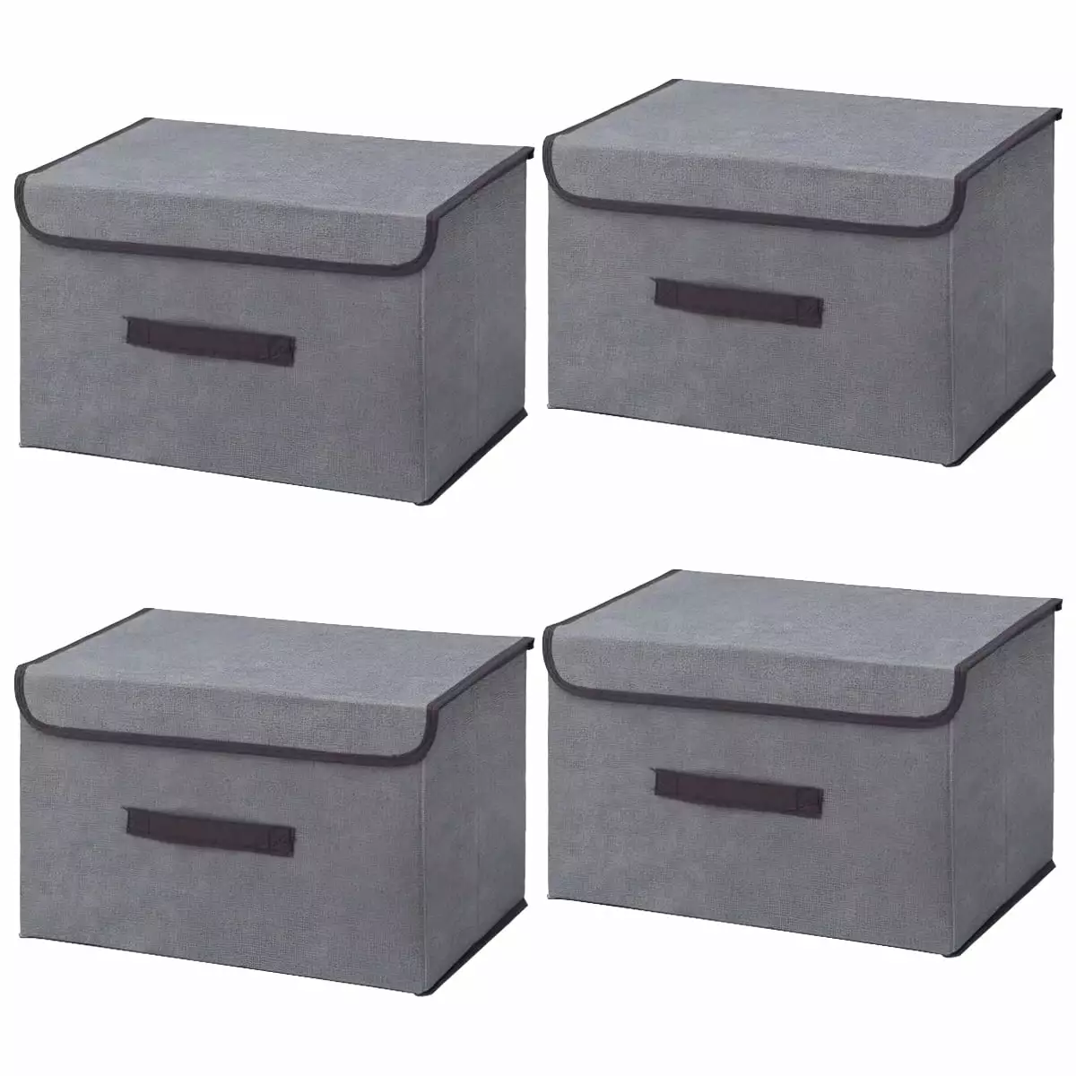 Bevtee Foldable Storage Bins with Lids. 4 Pcs Large Toy Chest with Flip-Top Lid. Fabric Closet Organizer Storage Bins with Handle. Cube Storage Basket Box. Gray