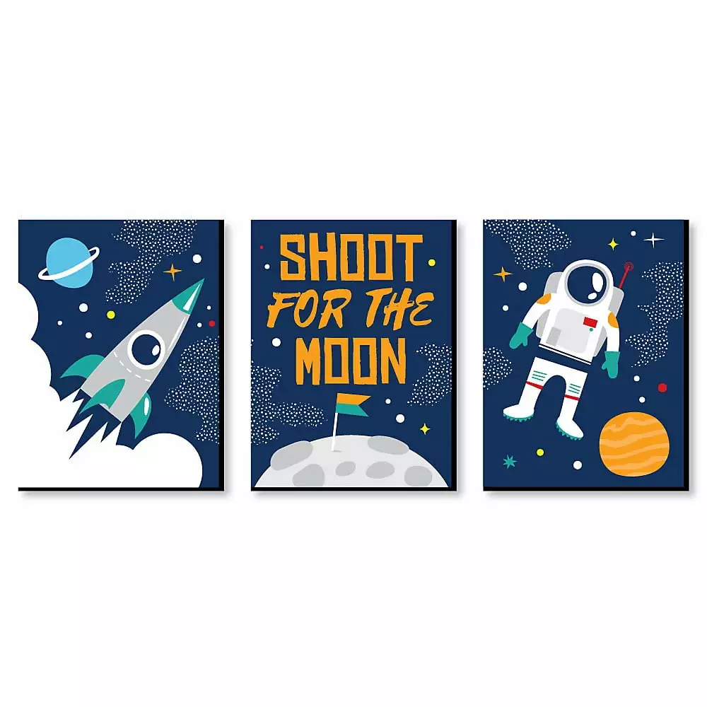 Big Dot of Happiness Blast Off to Outer Space - Rocket Ship Nursery Wall Art and Kids Room Decorations - Gift Ideas - 7.5 x 10 inches - Set of 3 Prints