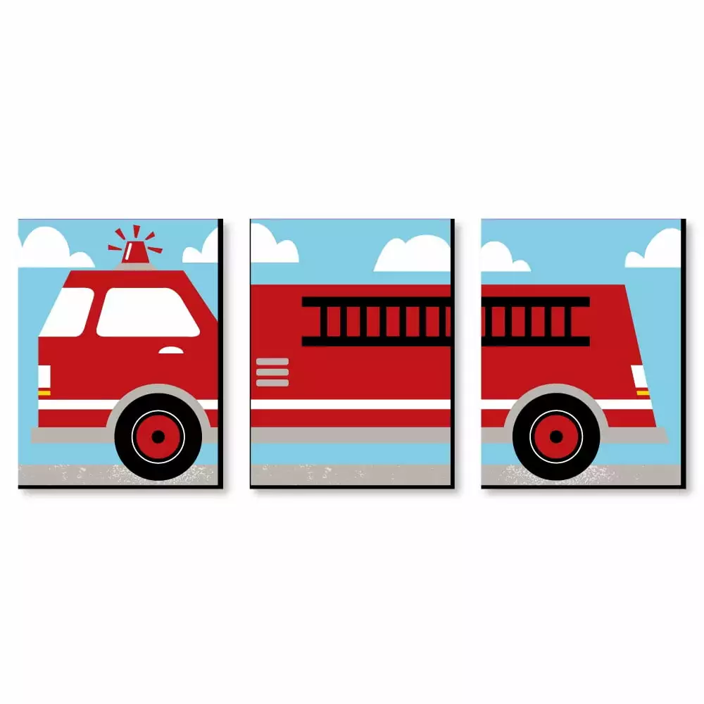 Big Dot of Happiness Fired Up Fire Truck - Firefighter Firetruck Nursery Wall Art and Kids Room Decor - Gift Ideas - 7.5 x 10 inches - Set of 3 Prints