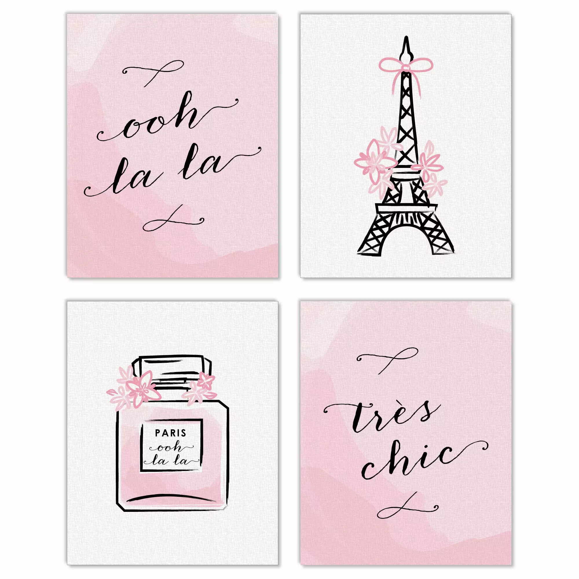 Big Dot of Happiness Paris. Ooh La La - Unframed Eiffel Tower Nursery and Kids Room Linen Paper Wall Art - Set of 4 - Artisms - 8 x 10 inches