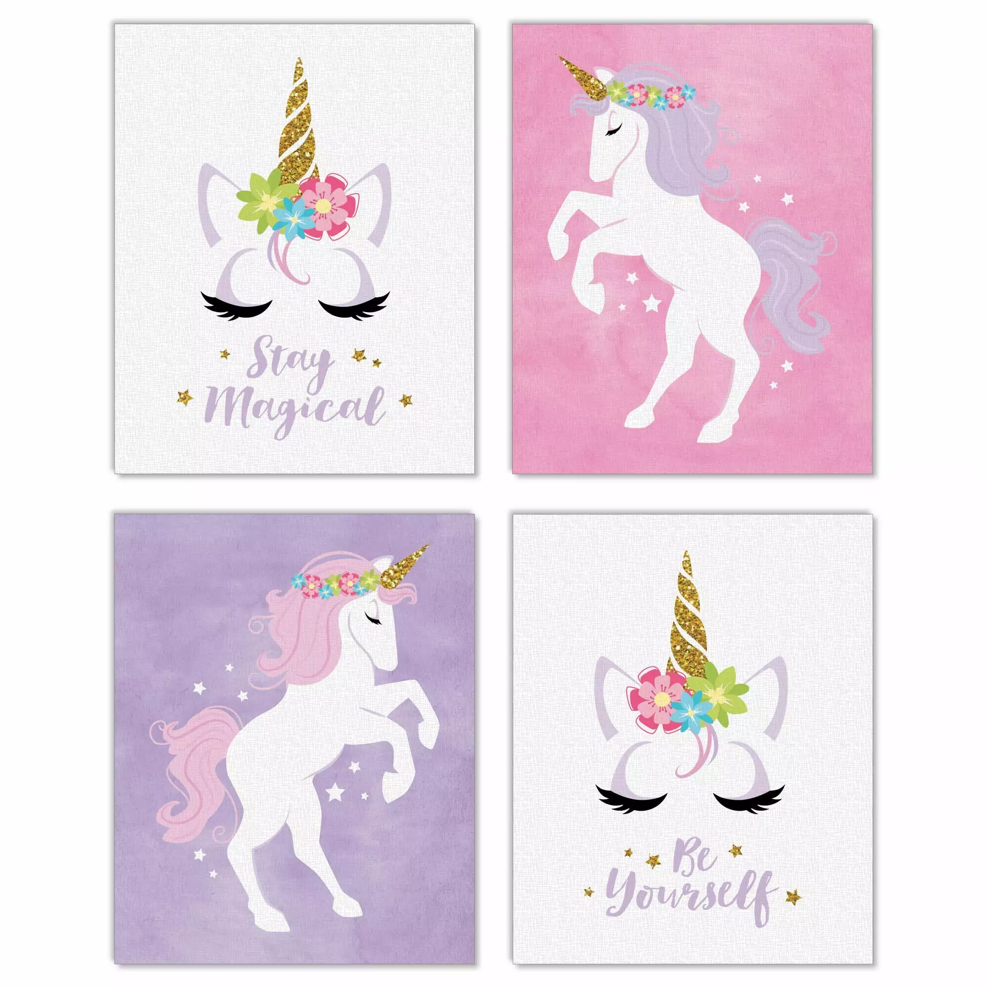 Big Dot of Happiness Rainbow Unicorn - Unframed Magical Unicorn Nursery and Kids Room Linen Paper Wall Art - Set of 4 - Artisms - 8 x 10 inches