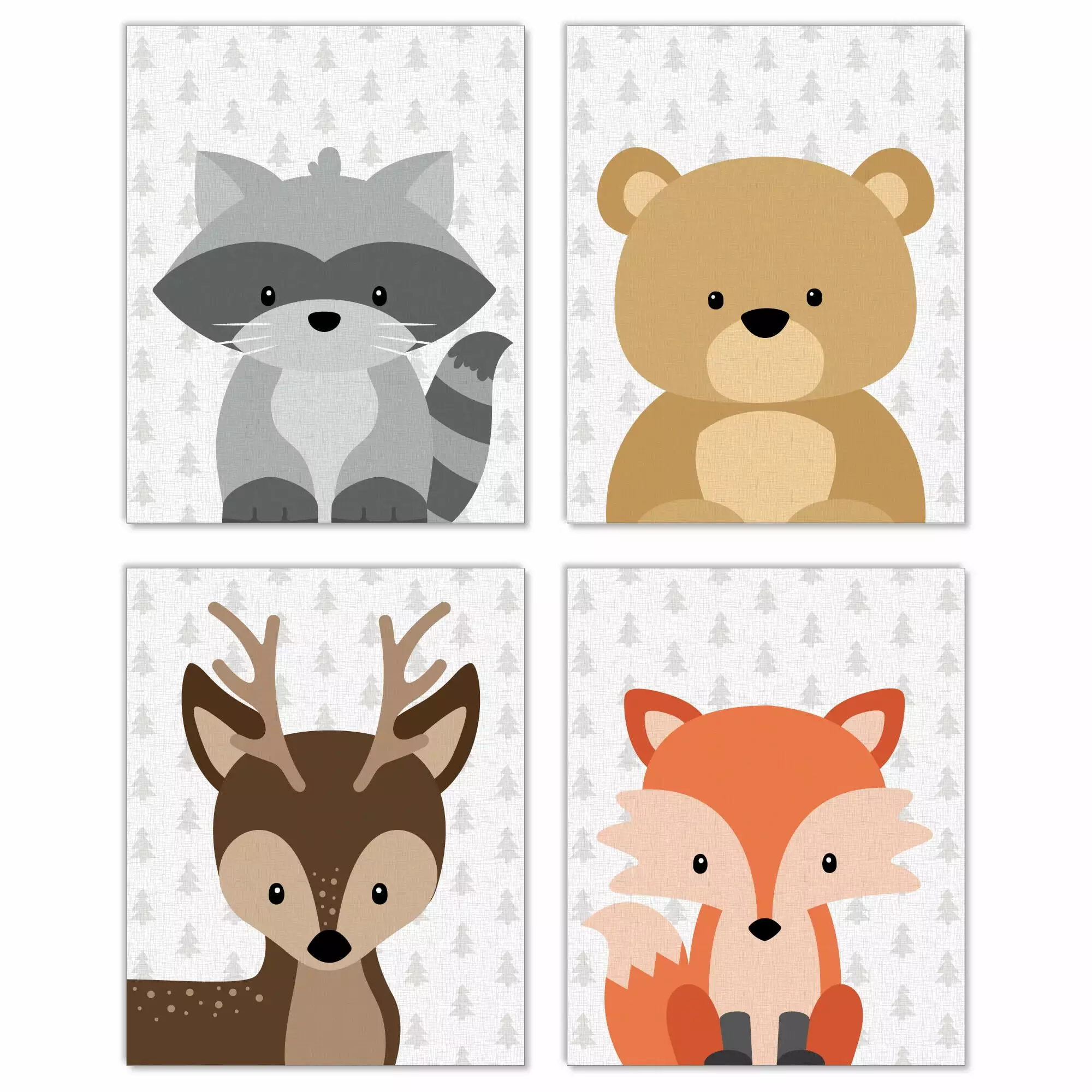 Big Dot of Happiness Woodland Creatures - Unframed Forest Animals Nursery and Kids Room Linen Paper Wall Art - Set of 4 - Artisms - 8 x 10 inches