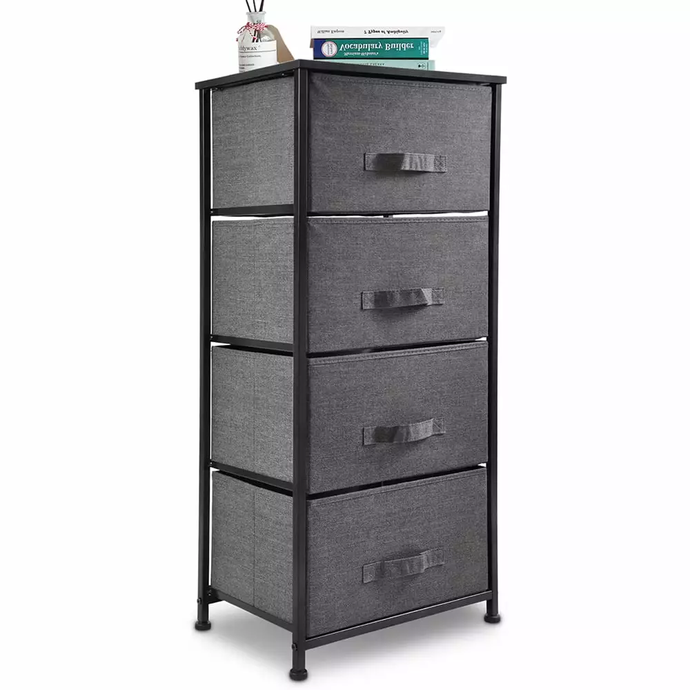 Bigroof Drawer Dresser Storage Tower with Sturdy Steel Frame Easy Pull Fabric Bins Organizer Unit for Bedroom. Hallway. Entryway Closets Dark Gray. 4 Drawers