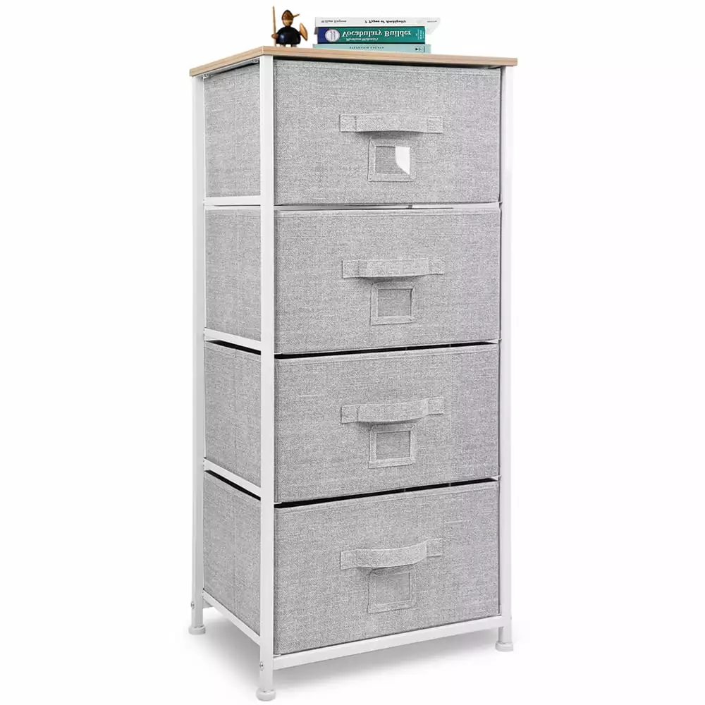 Bigroof Drawer Dresser Storage Tower with Sturdy Steel Frame Easy Pull Fabric Bins Organizer Unit for Bedroom. Hallway. Entryway Closets Light Gray. 4 Drawers