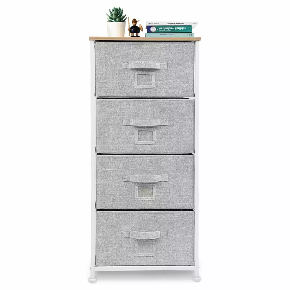 Bigroof Dresser for Bedroom Storage Organizer. Fabric Drawers for Closet Bedroom Furniture for Clothing Shelves Steel Frame Wood Top(Light Grey-4 Drawers)