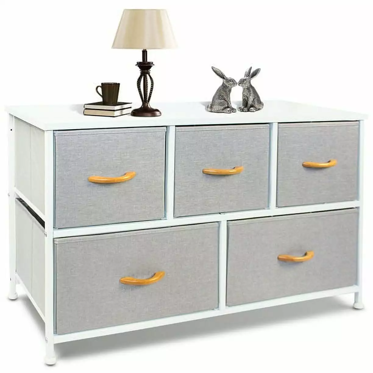 Bigroof Dresser for Kids Bedroom with 5 Drawers. Storage Drawer Organizer. Wide Chest of Drawers for Closet. Clothes. Kids. Baby. TV Stand with Storage Drawers. Wood Board. Fabric Drawers (Light Gray)