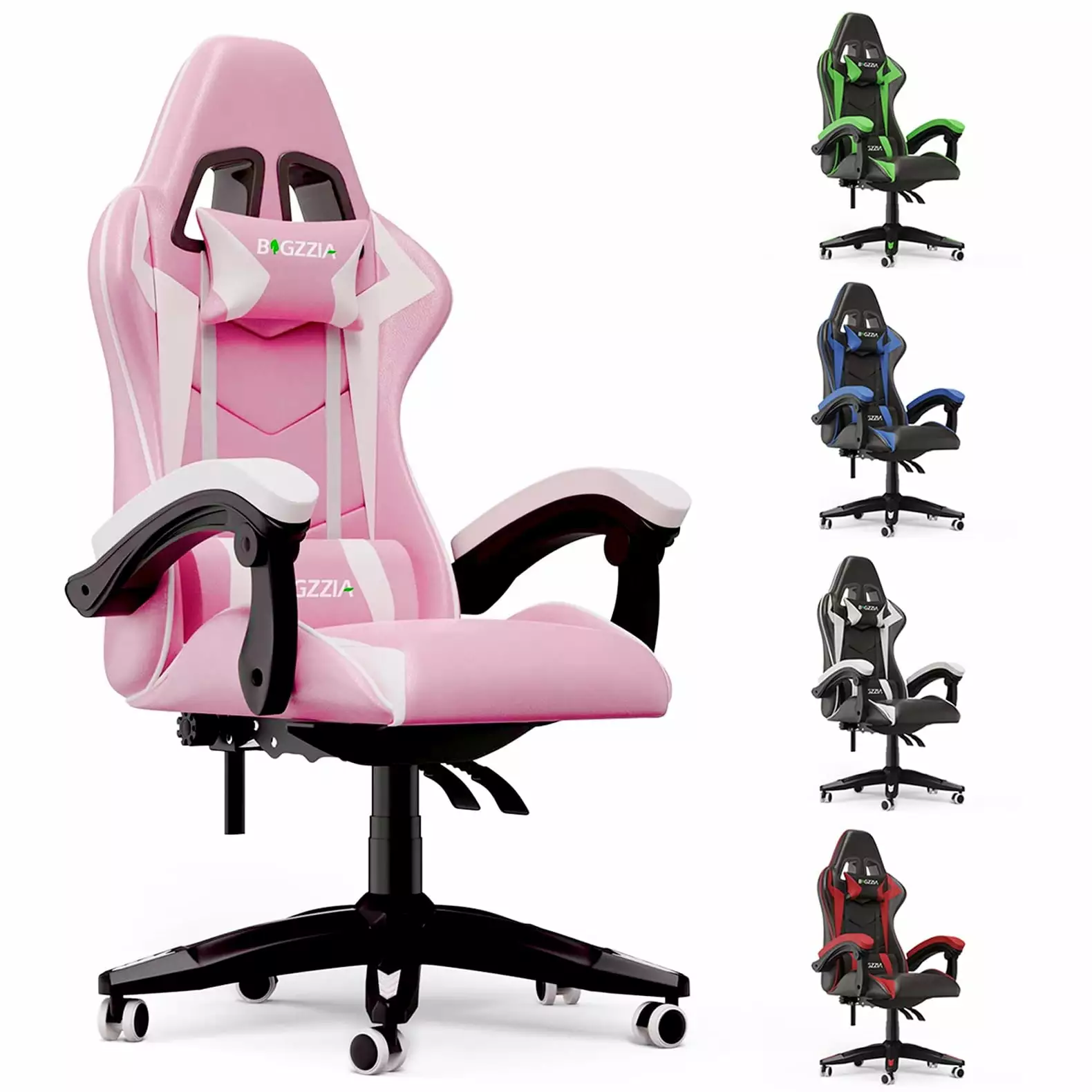 Bigzzia Gaming Chair. Computer with Lumbar Support Height Adjustable with 360-Swivel Seat and Headrest for Office or Gaming (Pink)