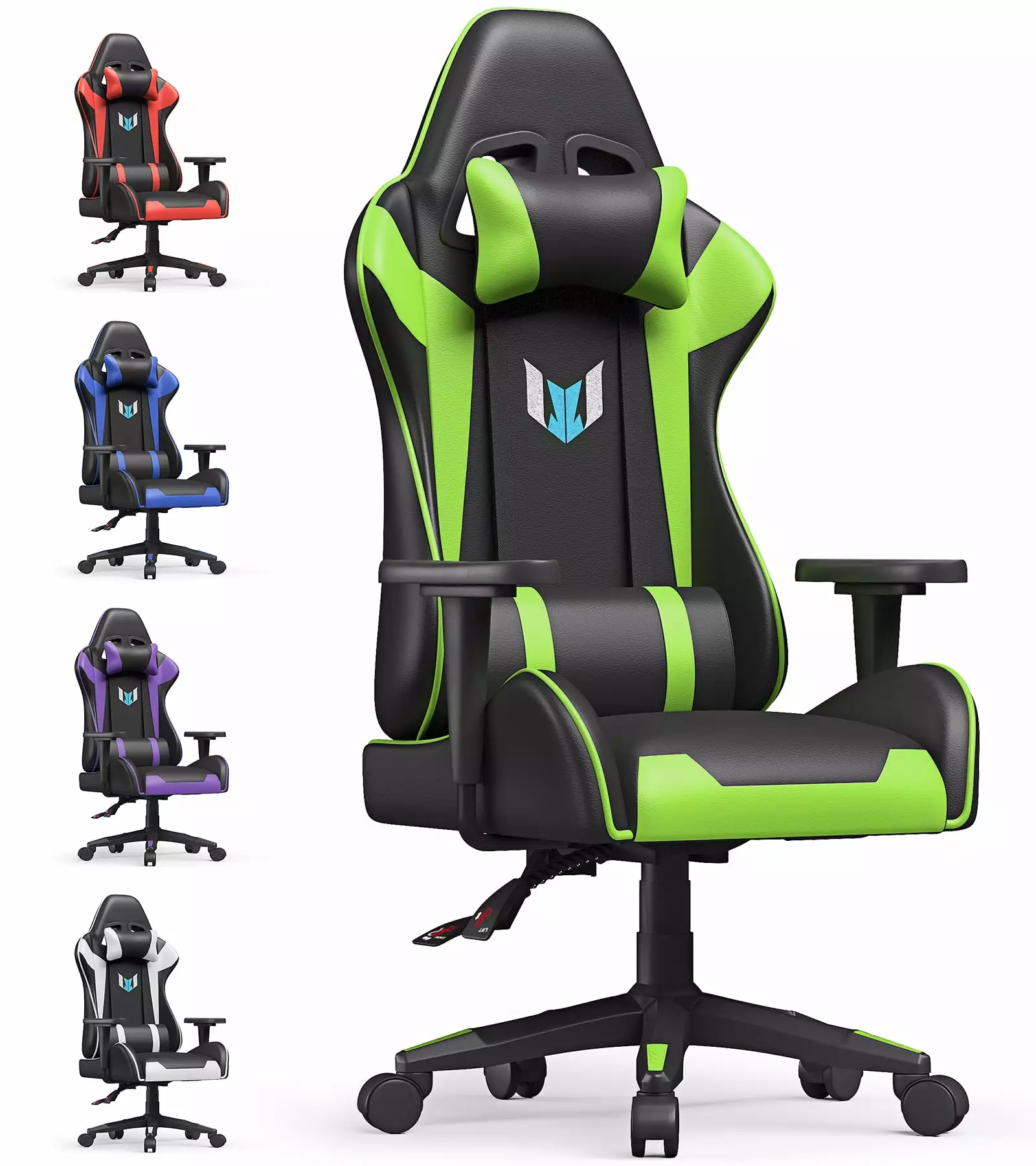 Bigzzia Gaming Chair Ergonomic Office Chair with Lumbar Support Flip Up Arms Headrest PU Leather Executive High Back Computer Chair for Adults Women Men (Green)