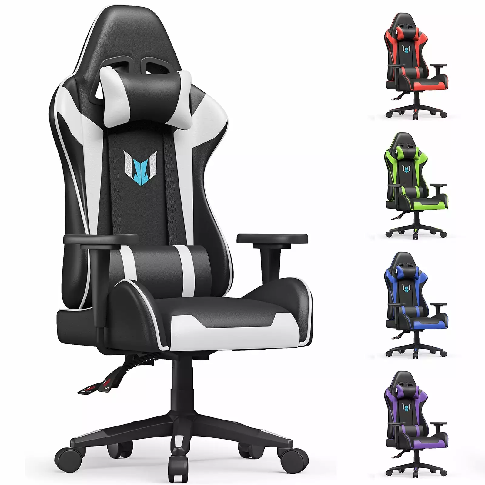 Bigzzia Gaming Chair Pu Leather Office Chair with Ergonomic Lumbar Pillow. Reclining Racing Game Chair Backrest and Seat Height Adjustable Swivel Recliner.Esports Chair with Headrest.Black