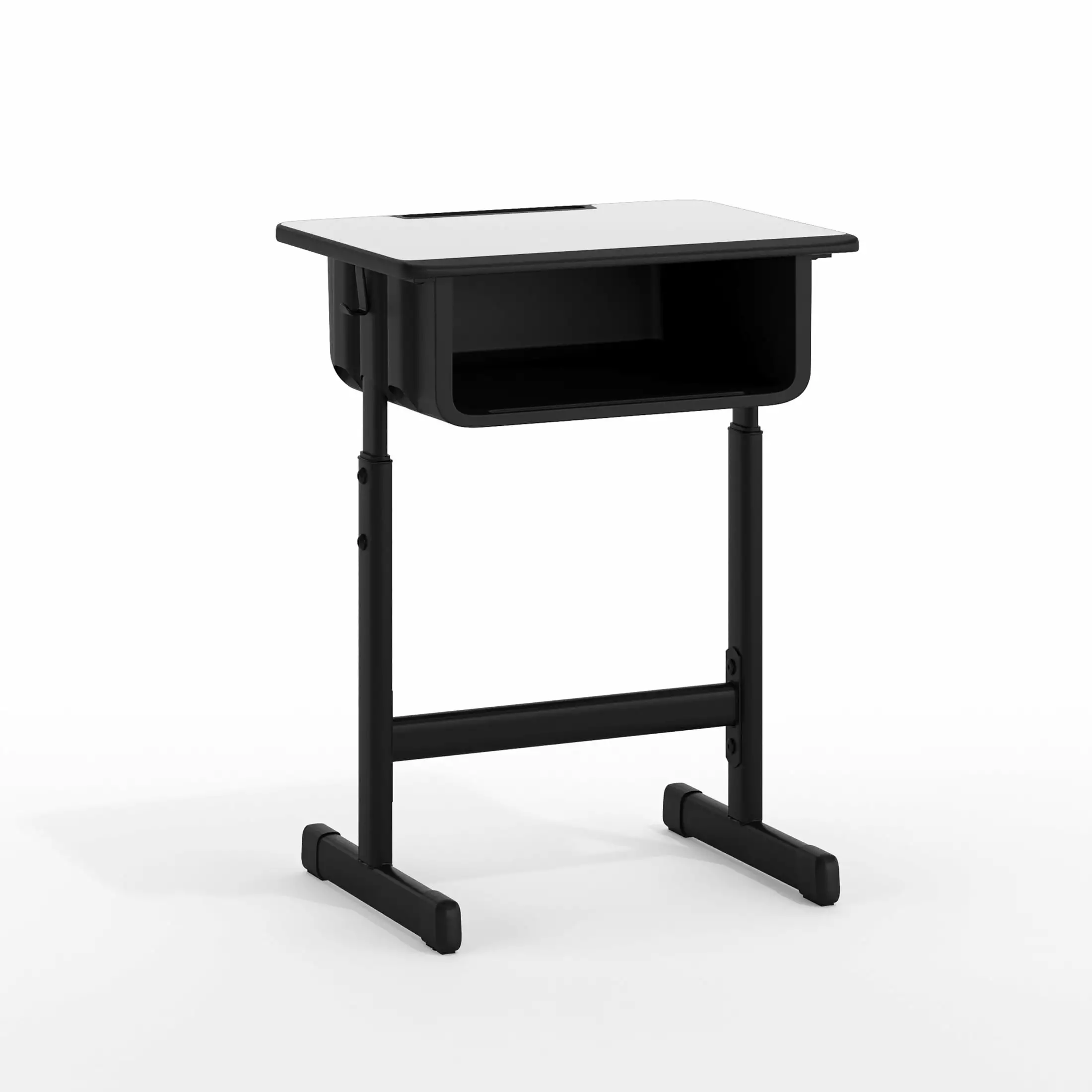 Flash Furniture Billie Open Front Adjustable Student Desk with Book Box and Bag Hooks. Black/Gray