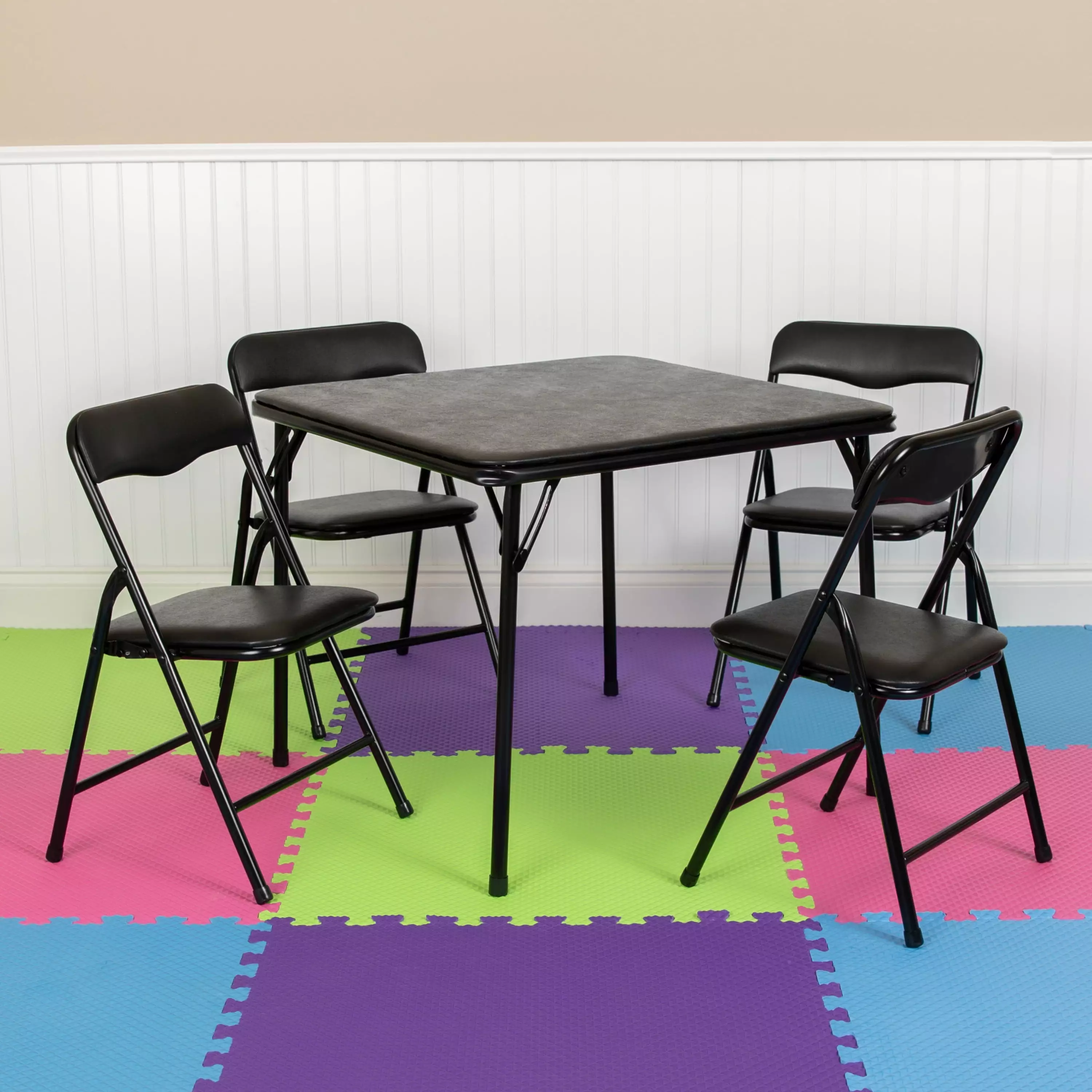 BizChair Kids Black 5 Piece Folding Table and Chair Set