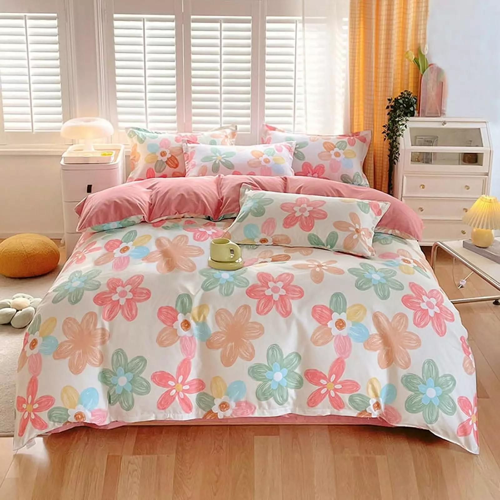 Blessliving 3pcs Colorful Flower Duvet Cover Set Kids Twin Flower Comforter Cover Soft Bedding Set