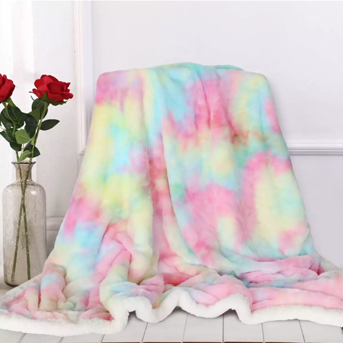 Blessliving Rainbow Pink Soft Sherpa Throw Blanket Fuzzy Kids.Size 50X63