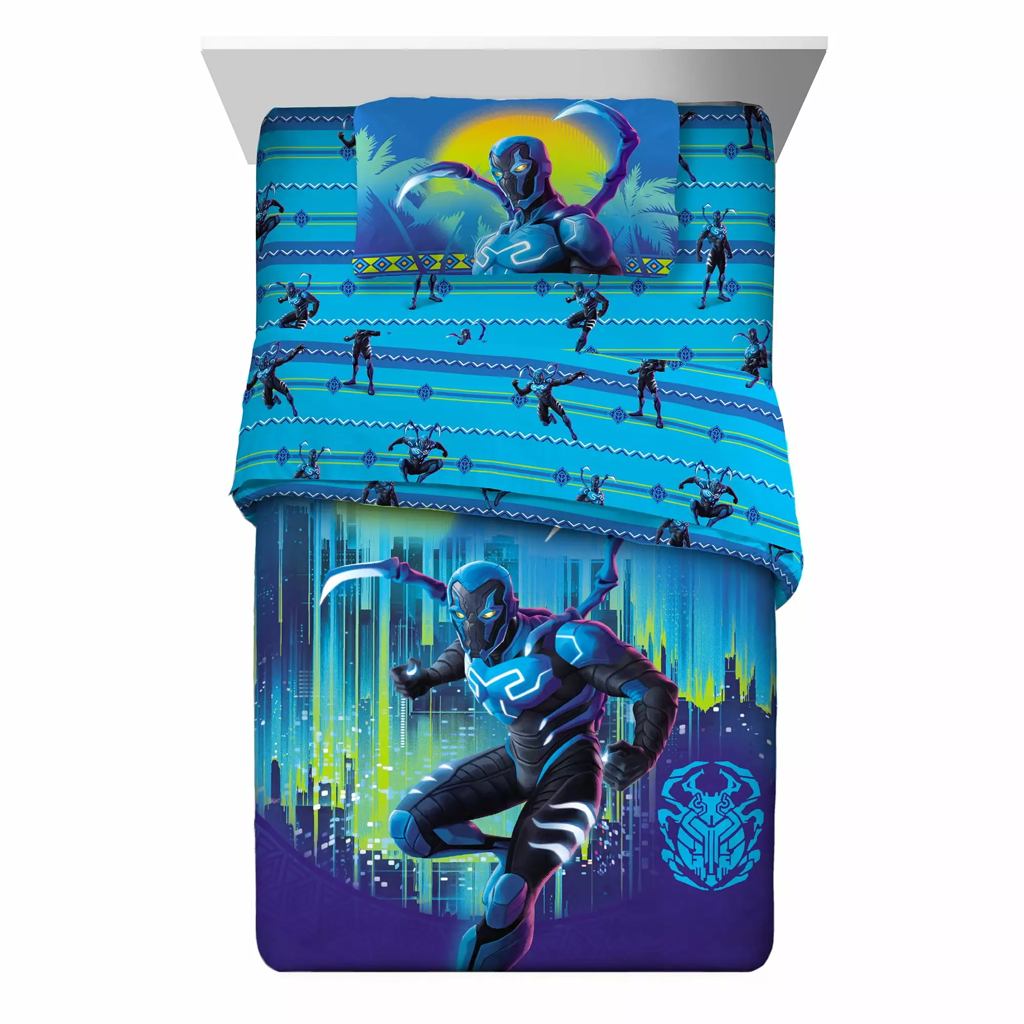 Blue Beetle Kids Twin Bed-in-a-Bag. Comforter and Sheets. Blue. Warner Brothers