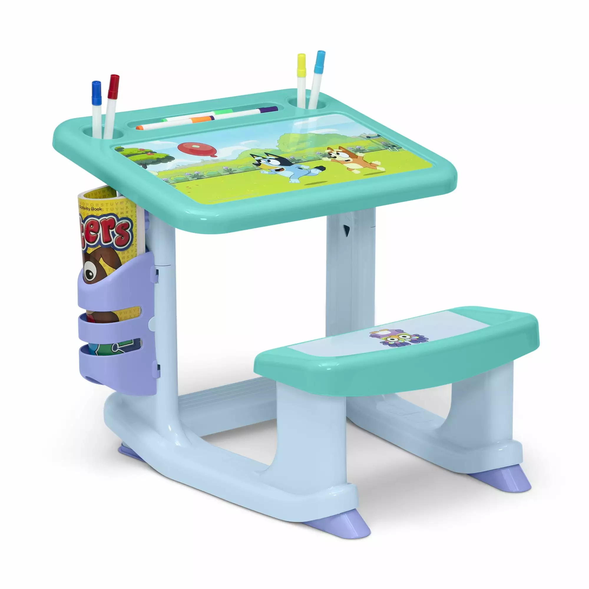 Bluey Draw and Play Desk by Delta Children ?C Includes 10 Markers and Coloring Book. Blue